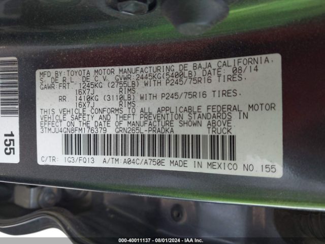3TMJU4GN8FM176379 Toyota Tacoma Prerunner V6