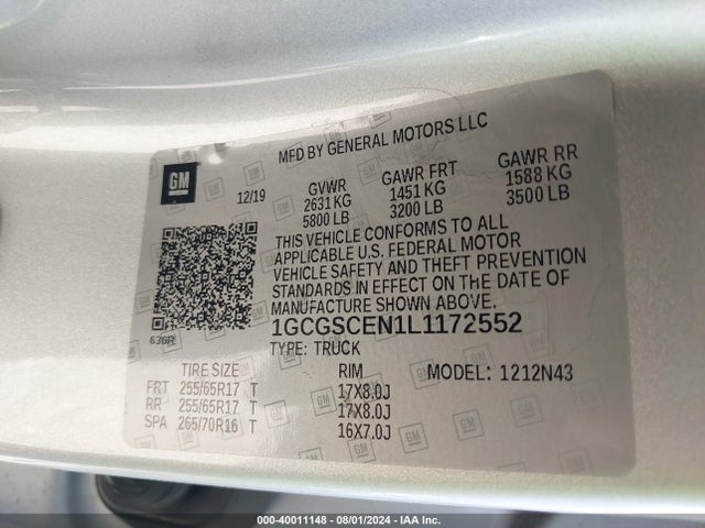 1GCGSCEN1L1172552 Chevrolet Colorado 2wd  Short Box Lt