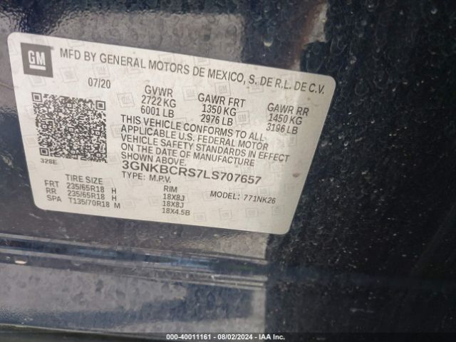 3GNKBCRS7LS707657 Chevrolet Blazer Fwd 2lt