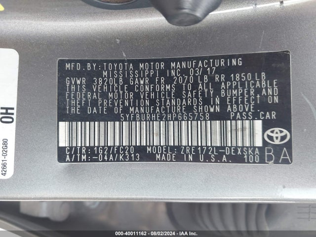 Toyota COROLLA SE 2017 5YFBURHE2HP665758 Image 9