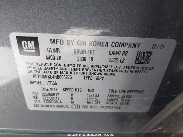 Chevrolet Trailblazer Awd Ls 2022 KL79MNSL4NB086275 Image 9