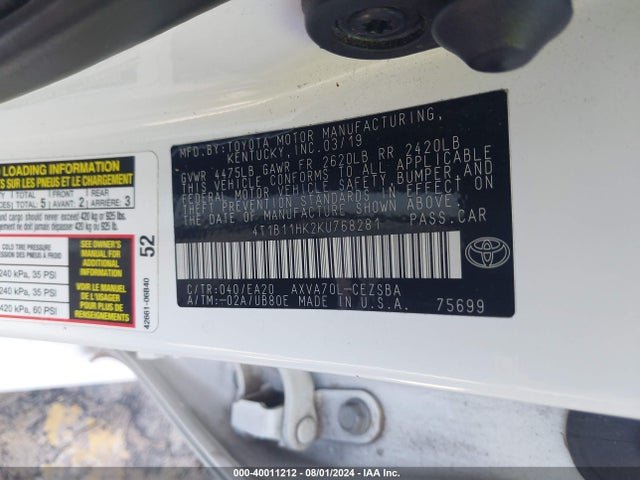 Toyota CAMRY SE 2019 4T1B11HK2KU768281 Image 9