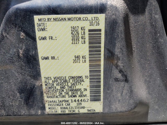 Nissan Altima 2.5 Sv 2017 1N4AL3AP9HC144462 Image 9