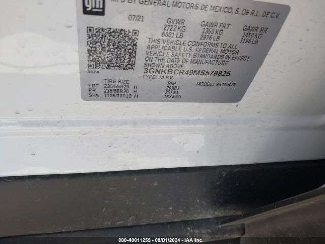3GNKBCR49MS578825 Chevrolet Blazer Fwd 2lt