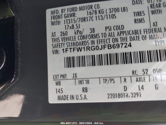Ford F-150 Raptor 2018 1FTFW1RG0JFB69724 Image 9