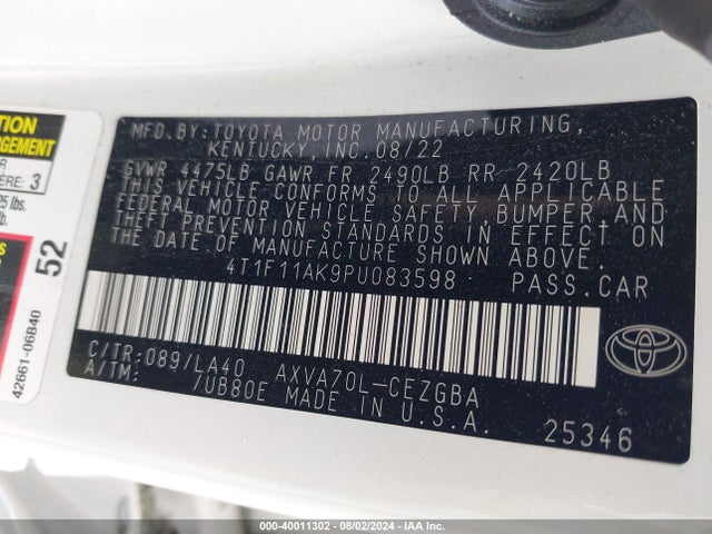 Toyota CAMRY XLE 2023 4T1F11AK9PU083598 Image 9