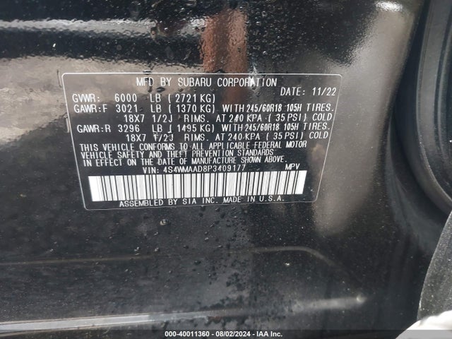 Subaru Ascent Base 8-passenger 2023 4S4WMAAD8P3409177 Image 9