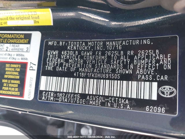 Toyota CAMRY SE 2017 4T1BF1FK0HU691505 Image 9
