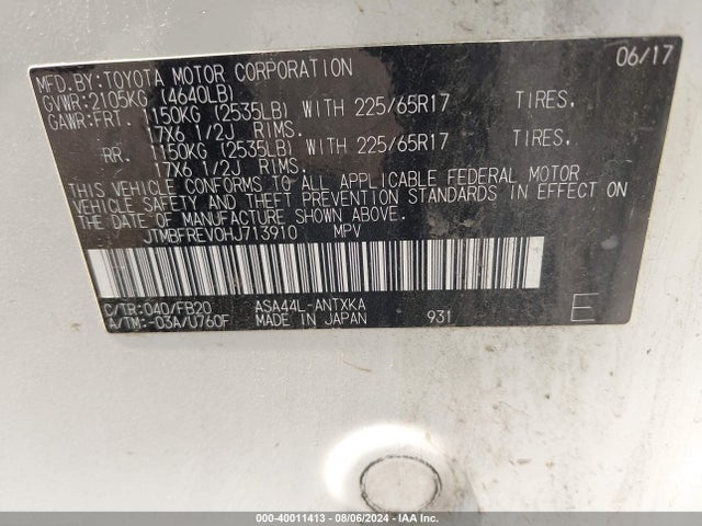 Toyota RAV4 LE 2017 JTMBFREV0HJ713910 Image 9