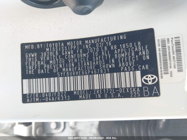 Toyota Corolla S Plus 2016 5YFBURHE6GP467831 Image 9