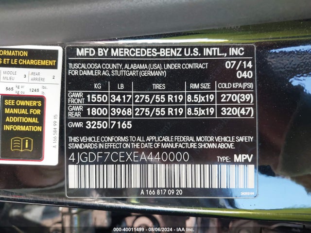 4JGDF7CEXEA440000 Mercedes-Benz Gl 450 4matic
