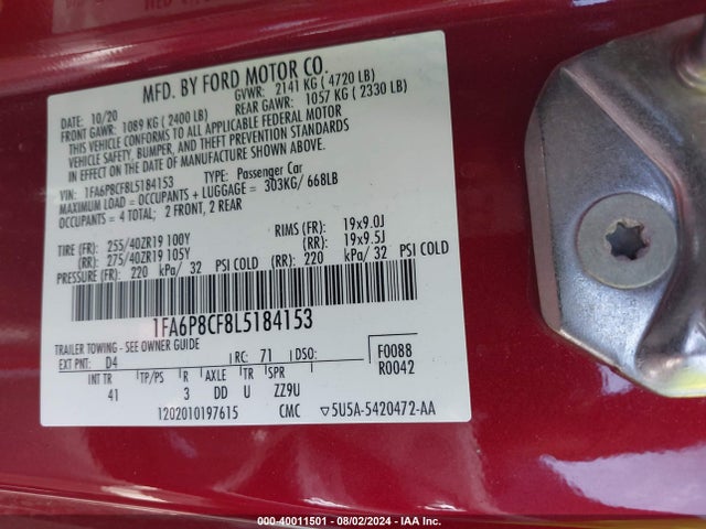Ford Mustang Gt Premium Fastback 2020 1FA6P8CF8L5184153 Image 9