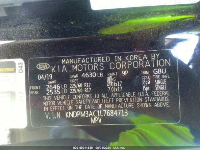 KNDPM3AC1L7684713 KIA Sportage Lx