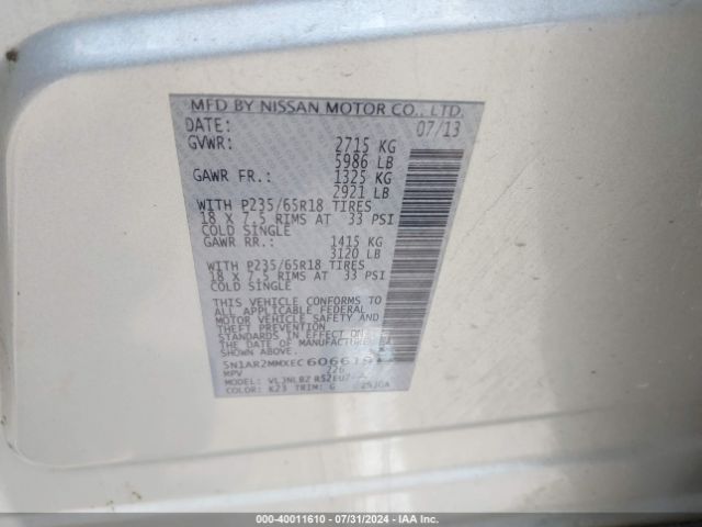 5N1AR2MMXEC606619 Nissan Pathfinder S