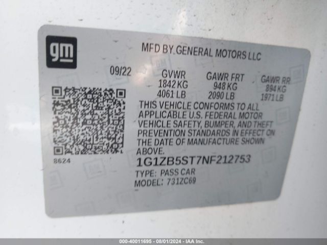 1G1ZB5ST7NF212753 Chevrolet Malibu Fwd Ls