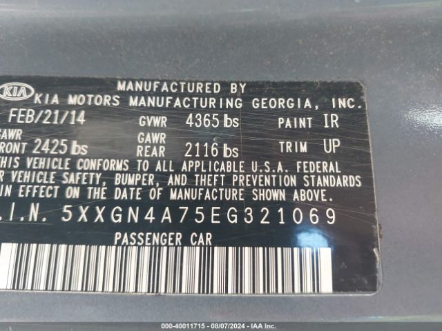 5XXGN4A75EG321069 KIA OPTIMA EX