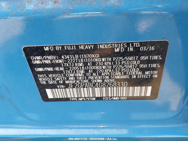 Subaru Crosstrek 2.0i Premium 2016 JF2GPABC4G8268330 Image 9