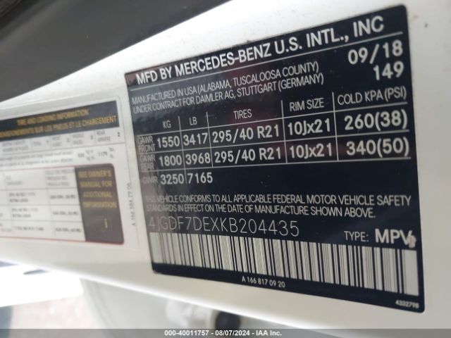 2019 MERCEDES-BENZ GLS 550 4JGDF7DEXKB204435 Photo 8