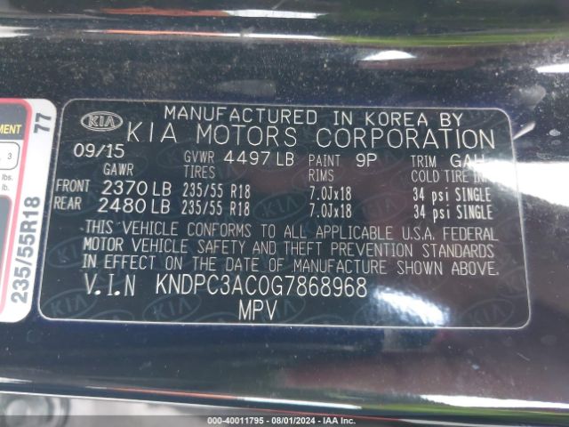 KNDPC3AC0G7868968 KIA Sportage Ex