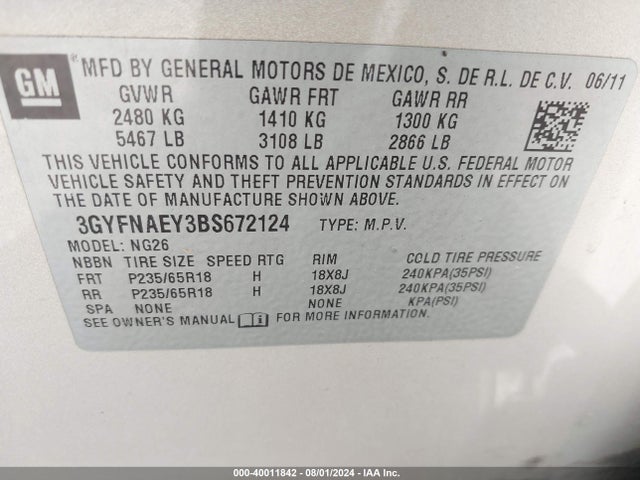 2011 CADILLAC SRX 3GYFNAEY3BS672124 Photo 8