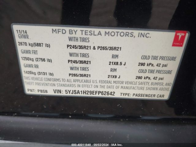 5YJSA1H29EFP62642 Tesla Model S P85d