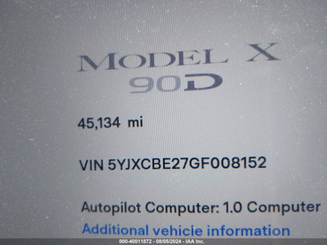 5YJXCBE27GF008152 Tesla Model X 60d/70d/75d/90d/p100d