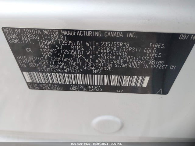 Toyota Rav4 Limited 2015 2T3YFREV6FW134347 Image 9