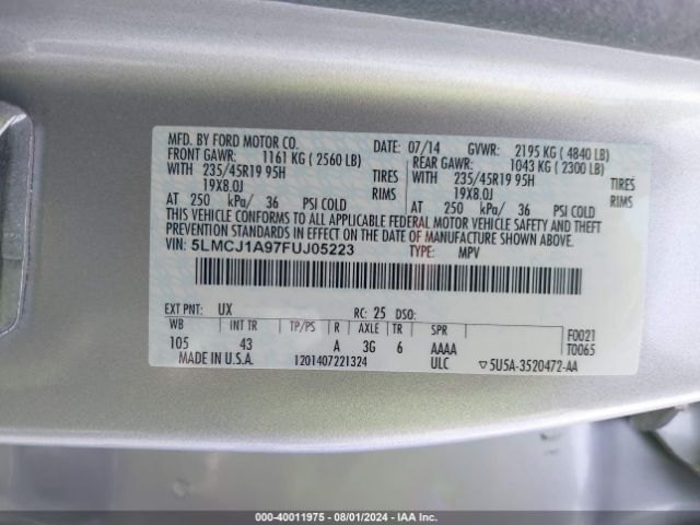 5LMCJ1A97FUJ05223 Lincoln MKC