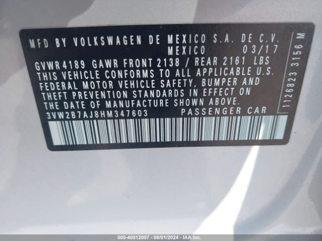 3VW2B7AJ8HM347603 Volkswagen Jetta 1.4t S