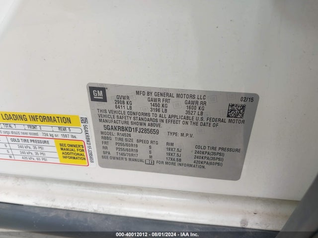 Buick Enclave Leather 2015 5GAKRBKD1FJ285659 Image 9