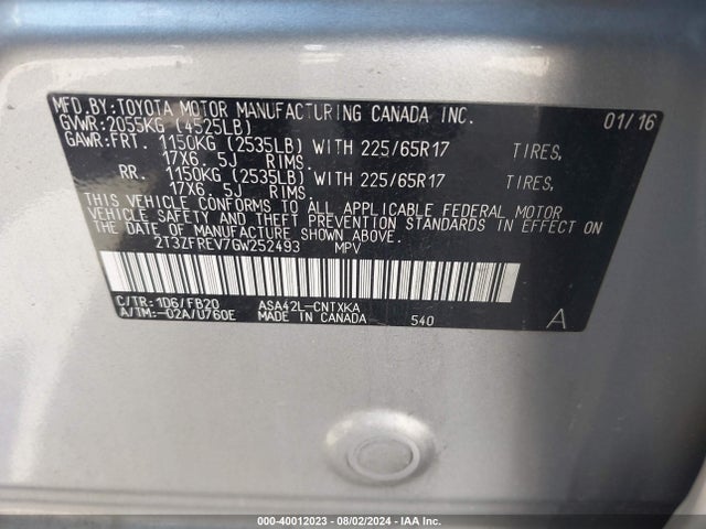 Toyota RAV4 LE 2016 2T3ZFREV7GW252493 Image 9