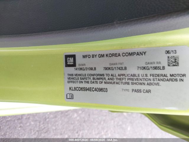 KL8CD6S94EC409603 Chevrolet Spark 1lt Auto
