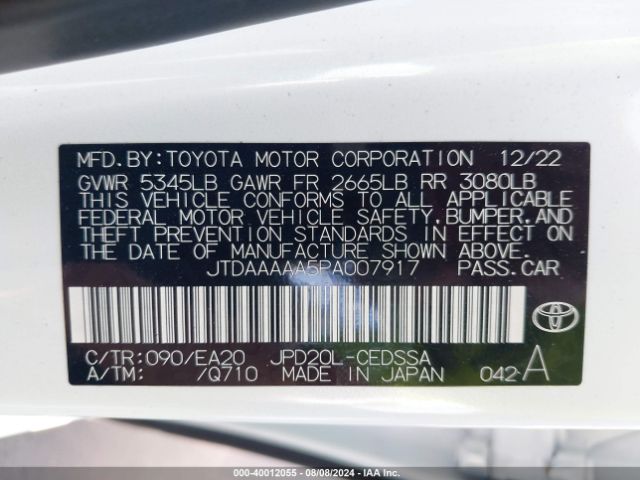 JTDAAAAA5PA007917 Toyota Mirai Xle