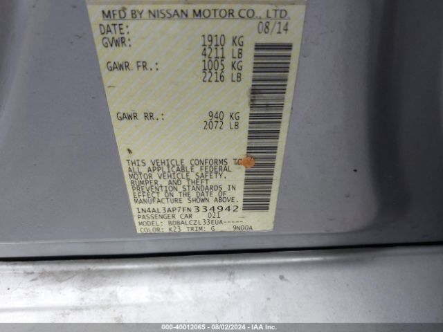 1N4AL3AP7FN334942 Nissan Altima 2.5/2.5 S/2.5 Sl/2.5 Sv