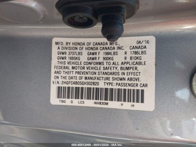 2HGFC4B05GH302820 Honda Civic Lx-p