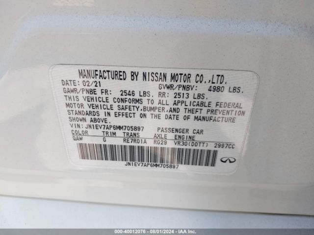 JN1EV7AP6MM705897 Infiniti Q50 PURE