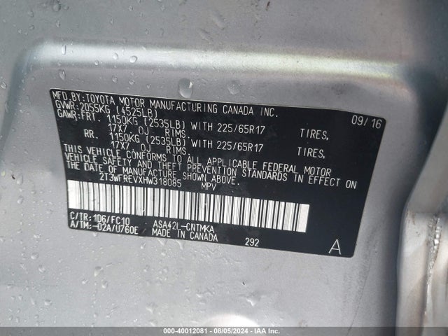 Toyota Rav4 Xle 2017 2T3WFREVXHW318085 Image 9