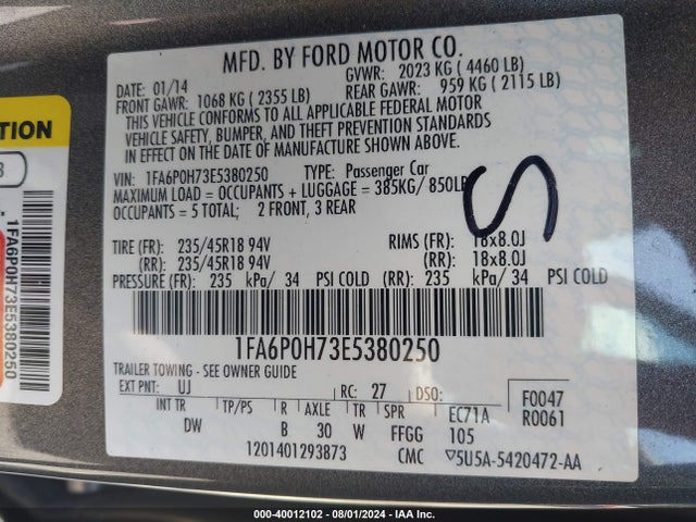 Ford FUSION SE 2014 1FA6P0H73E5380250 Image 9