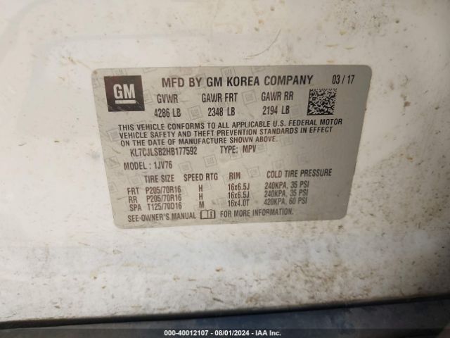 KL7CJLSB2HB177592 Chevrolet Trax Lt