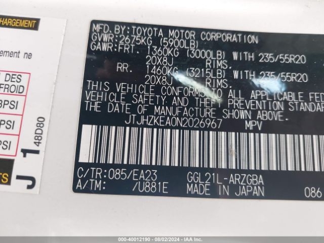 JTJHZKEA0N2026967 Lexus Rx 350l