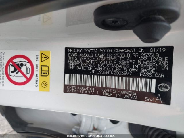 JTHU9JBH1K2003897 Lexus UX 250H