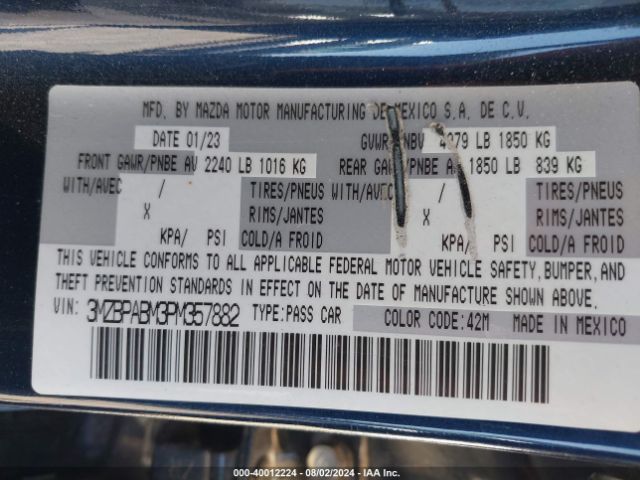 3MZBPABM3PM357882 Mazda Mazda3 2.5 S Select