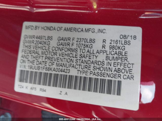 19UUB1F68KA004423 Acura Tlx Tech   A-spec Pkgs