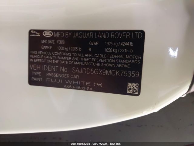 2021 JAGUAR F-TYPE SAJDD5GX9MCK75359 Photo 8