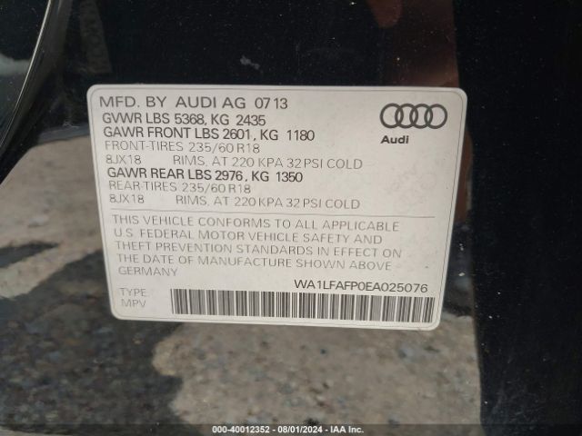 WA1LFAFP0EA025076 Audi Q5 2.0t Premium