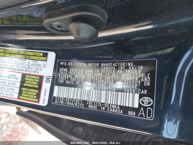 Toyota COROLLA LE 2018 2T1BURHE1JC089358 Image 9
