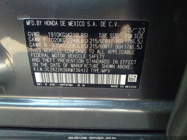 Honda Hr-v Awd Lx 2024 3CZRZ2H36RM736422 Image 9