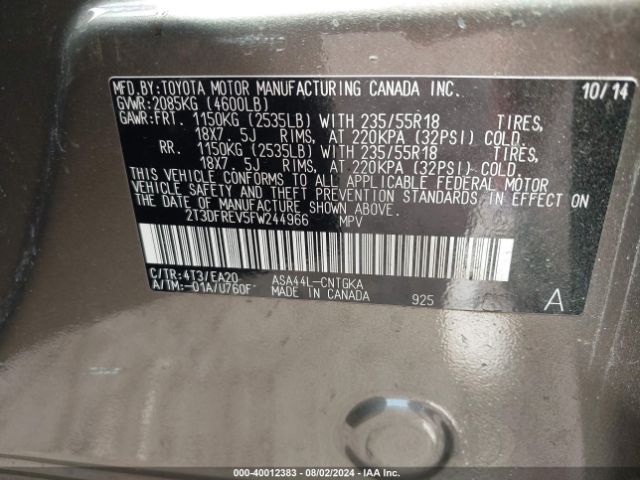 2T3DFREV5FW244966 Toyota Rav4 Limited