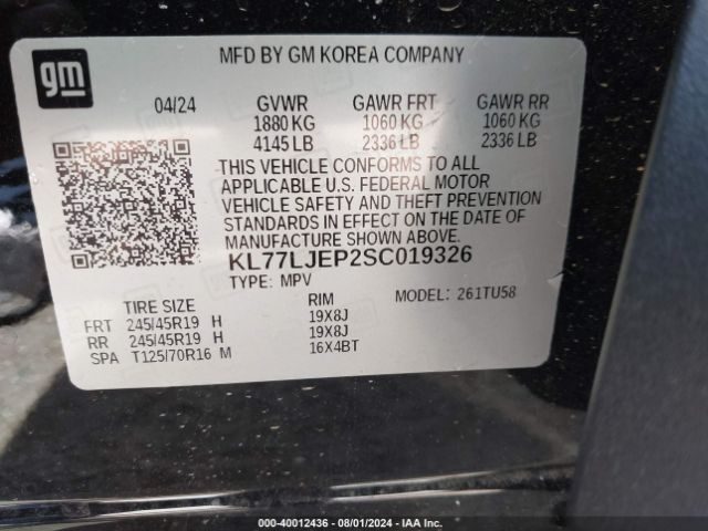 KL77LJEP2SC019326 Chevrolet Trax Fwd 2rs