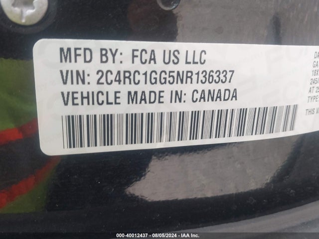 2C4RC1GG5NR136337 Chrysler Pacifica Limited